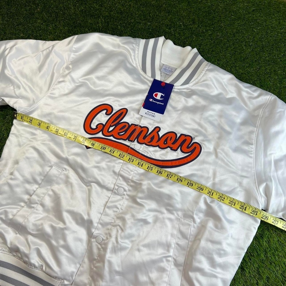 NWT Champion Clemson Tigers Satin Bomber Jacket White Water Resistant Large L - Picture 4 of 7